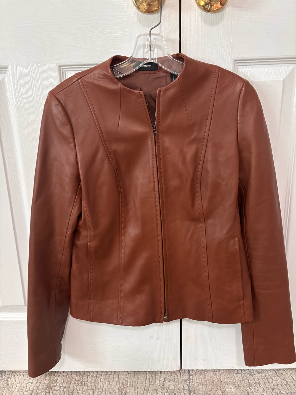 Theory  Brown Leather Zip-Front Women's Jacket size s